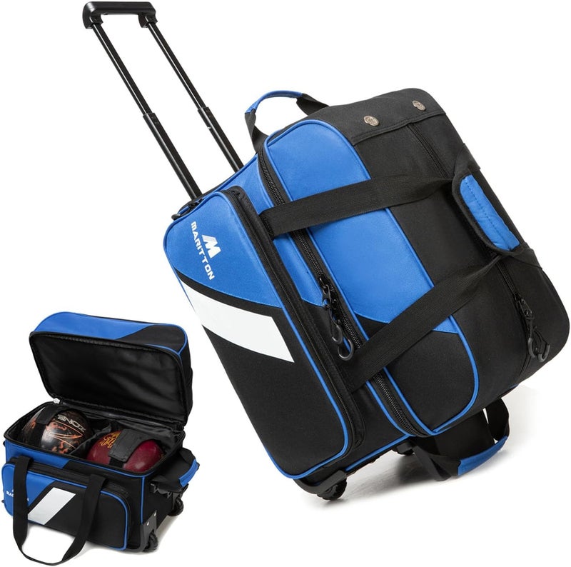 MARITTON Bowling Bag with Wheels Double Roller 2 Ball Bowling Separate Shoe Compartment and Oversized Accessory Pocket, 36.6" Extendable Handle. - Image 1